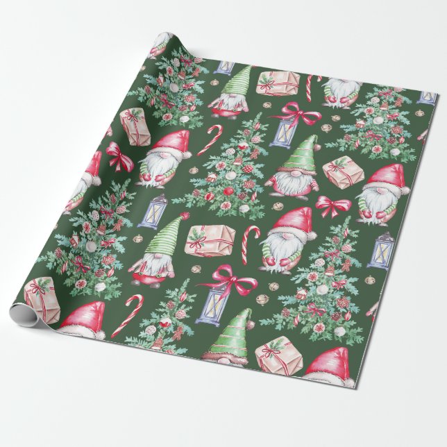 Santa Gnomes Christmas  Wrapping Paper (Unrolled)