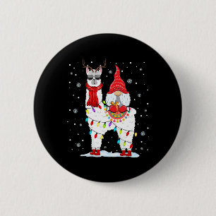 Santa Gnomes Riding Llama Reindeer Christmas Light 2 Inch Round Button
