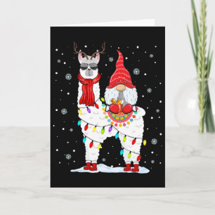 Santa Gnomes Riding Llama Reindeer Christmas Light Card