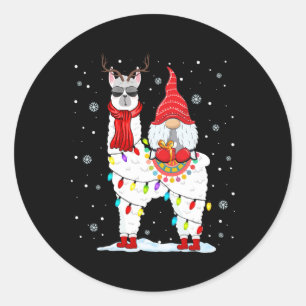 Santa Gnomes Riding Llama Reindeer Christmas Light Classic Round Sticker