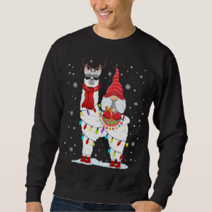 Santa Gnomes Riding Llama Reindeer Christmas Light Sweatshirt