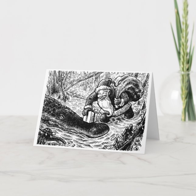 Santa Goes for a Swamp Walk Holiday Card (Front)
