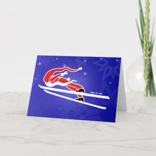 Santa Goes Ski Jumping! Holiday Card
