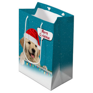 Santa Golden Retriever in Snowflakes Medium Gift Bag