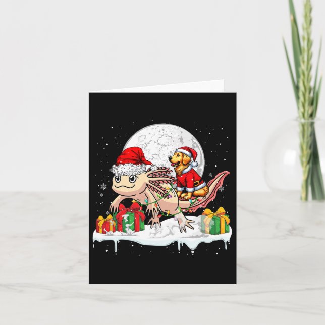 Santa Golden Retriever Riding Axolotl Christmas Ow Card (Front)