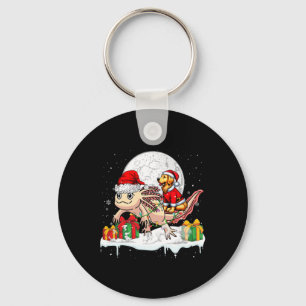 Santa Golden Retriever Riding Axolotl Christmas Ow Keychain