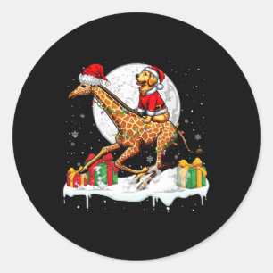 Santa Golden Retriever Riding Giraffe Christmas Ow Classic Round Sticker