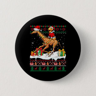 Santa Golden Retriever Riding Giraffe Christmas Sw 2 Inch Round Button