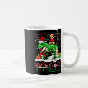 Santa Golden Retriever Riding T-rex Christmas Swea Coffee Mug
