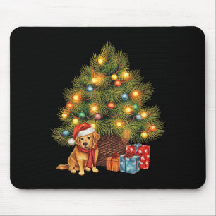 Santa Golden Retriever Tree Christmas Lights Dog X Mouse Pad