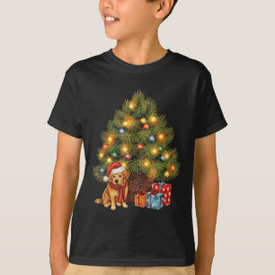 Santa Golden Retriever Tree Christmas Lights Dog X T-Shirt