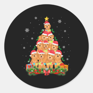 Santa Goldendoodle Dog Tree Christmas Pet Animal D Classic Round Sticker