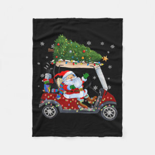Santa Golf Cart Christmas Tree Lights Xmas Golfer Fleece Blanket