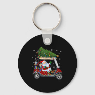 Santa Golf Cart Christmas Tree Lights Xmas Golfer  Keychain