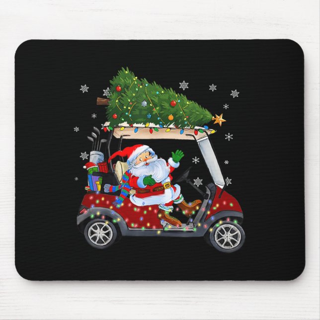 Santa Golf Cart Christmas Tree Lights Xmas Golfer  Mouse Pad (Front)