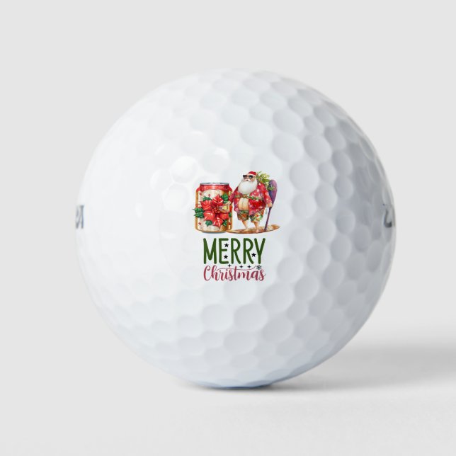   Santa  golfer Christmas Summer Christmas Beer Golf Balls (Front)
