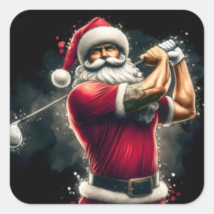 Santa Golfing in Festive Clothes Square Sticker