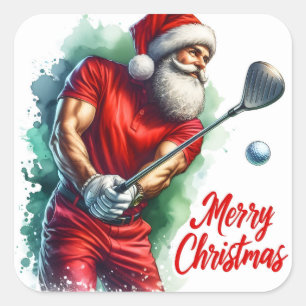 Santa Golfing in Festive Gear Square Sticker