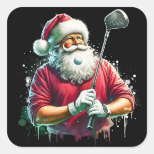 Santa Golfing in Festive Outfit Square Sticker