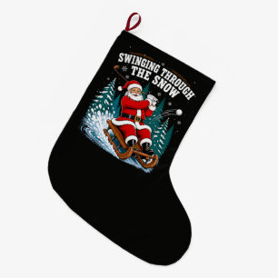 Santa Golfing Merry Christmas Golfer Large Christmas Stocking