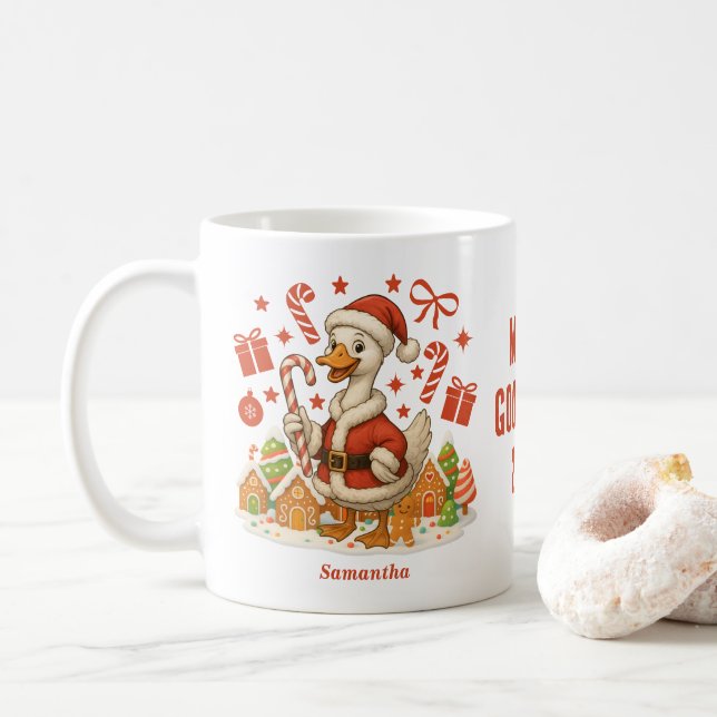 Santa Goose Christmas Holiday Coffee Mug (With Donut)