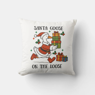 Santa Goose On The Loose Christmas Holiday Suit Throw Pillow