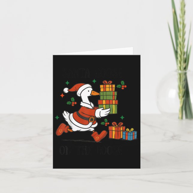 Santa Goose On The Loose Merry Goosemas Christmas  Card (Front)