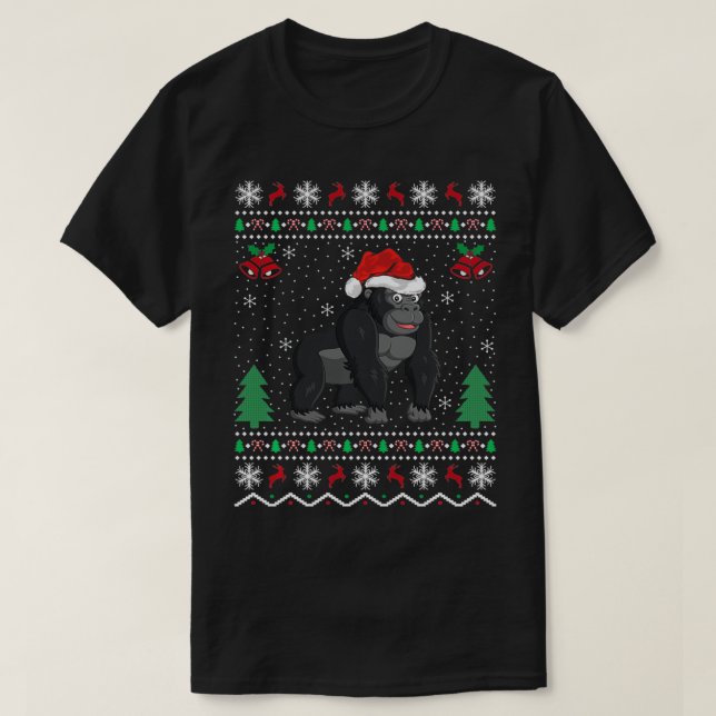 Santa Gorilla Animal Lover Xmas Gift Ugly Gorilla  T-Shirt (Design Front)