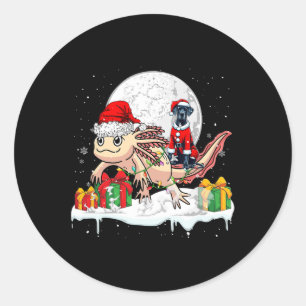 Santa Great Dane Riding Axolotl Christmas Owner Ki Classic Round Sticker