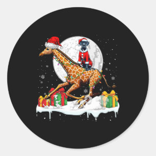 Santa Great Dane Riding Giraffe Christmas Owner Ki Classic Round Sticker