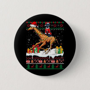 Santa Great Dane Riding Giraffe Christmas Sweater  2 Inch Round Button