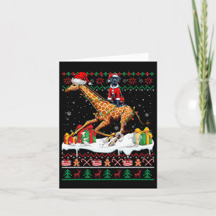 Santa Great Dane Riding Giraffe Christmas Sweater Card