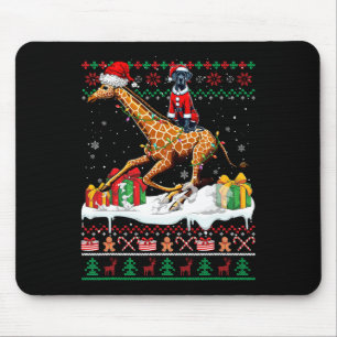 Santa Great Dane Riding Giraffe Christmas Sweater Mouse Pad
