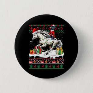 Santa Great Dane Riding Horse Christmas Sweater Lo 2 Inch Round Button