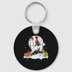 Santa Great Dane Riding Llama Christmas Owner Kids Keychain