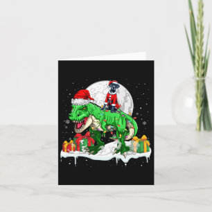 Santa Great Dane Riding T-rex Christmas Owner Kids Card