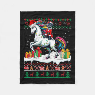 Santa Great Dane Riding Unicorn Christmas Sweater  Fleece Blanket