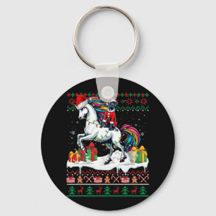 Santa Great Dane Riding Unicorn Christmas Sweater Keychain