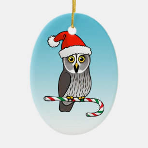 Santa Great Grey Owl Christmas Ceramic Ornament