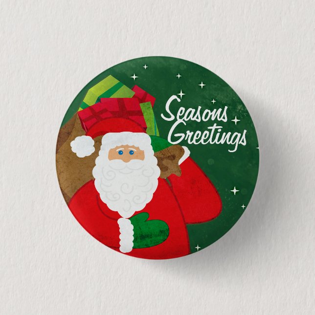 Santa green and red button/badge 1 inch round button (Front)
