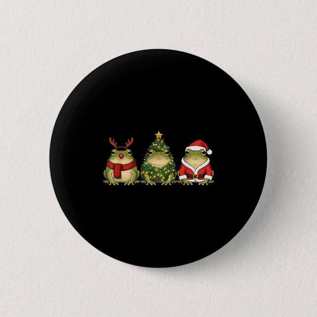 Santa Green Frog Christmas Tree Frog Lover Animal  2 Inch Round Button (Front)