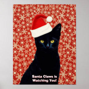 Santa "Griffes" Claus Affiche d'art drôle de chat 