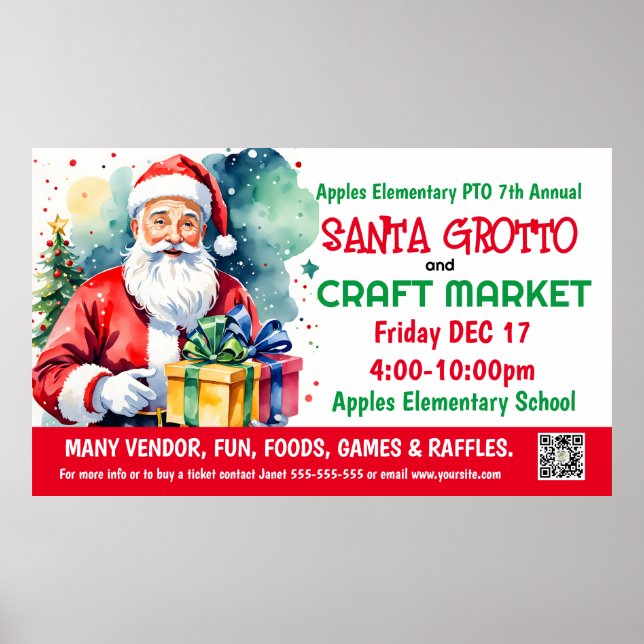 Santa Grotto & Craft Market PTO PTA Church Banner Poster (Front)