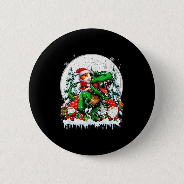 Santa Guinea G Riding T-rex Gnomes Christmas Trees 2 Inch Round Button (Front)