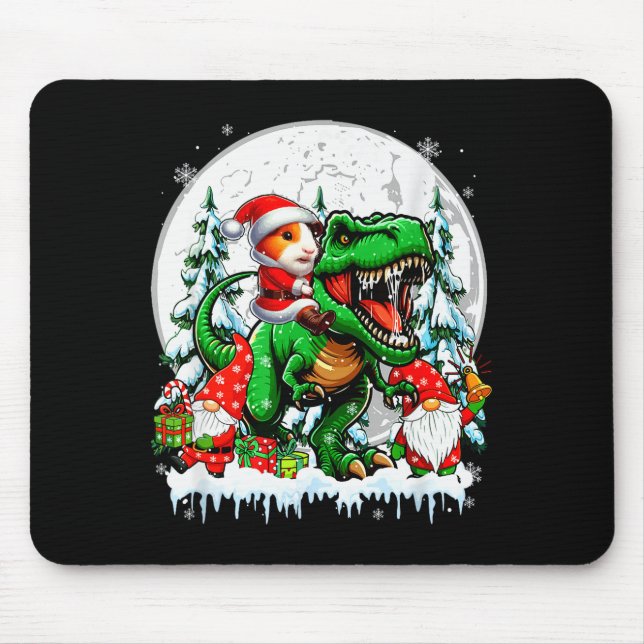 Santa Guinea G Riding T-rex Gnomes Christmas Trees Mouse Pad (Front)