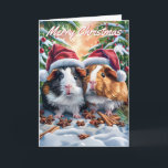Santa Guinea Pigs Christmas Card<br><div class="desc">Spread holiday joy with this delightful guinea pig Christmas card featuring two adorable guinea pigs dressed in Santa hats! Set in a festive winter scene with snowy pine branches, decorated Christmas trees, pinecones, and seasonal spices like cinnamon sticks and star anise, this guinea pig Christmas card captures the magic of...</div>