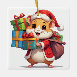Santa Hamster Christmas Gifts Ceramic Ornament