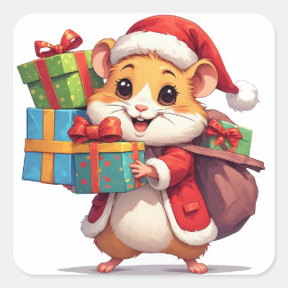 Santa Hamster Christmas Gifts Square Sticker