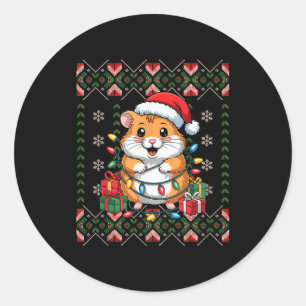 Santa Hamster Christmas Ugly Sweater Funny Holiday Classic Round Sticker