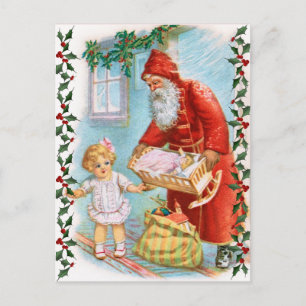 Santa Handing Out Christmas Presents Holiday Postcard